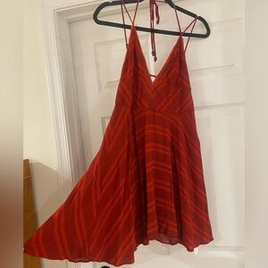 Ecote Red & Blood Orange Stripe V Neck Halter Strappy Mini Dress 10